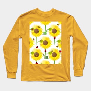 YELLOW Sunflowers Blooming And Cute Ladybugs Long Sleeve T-Shirt